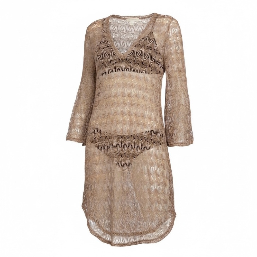 Elif Jordan Taylor‎ Cora Line Swim Cover Up Metallic Taupe Size M Lacey Chic